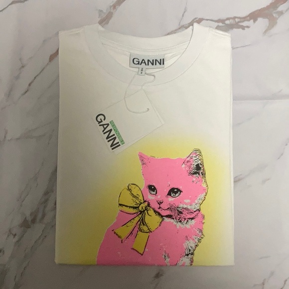 Ganni Tops - Ganni White Pink kitten Graphic T-shirt | NWT Cute Punk streetwear size Small
